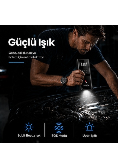 Solvis 4'ü 1 Arada 12v Akıllı Akü Takviye Cihazı, Lastik Şişirme, Powerbank Ve Led Aydınlatma Çanta Hediyeli