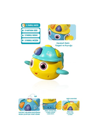 Toyaş Işıklı Ve Müzikli Balık Bebek Piyanosu Motor Beceri Gelişimi Müzikli Oyuncak Hayvan Sesli Balık Bebek Oyuncağı Sarı Sarı