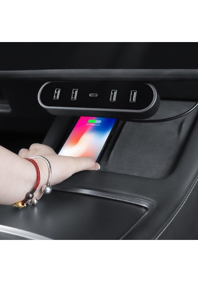 Tesla Model Y/model 3 İle Uyumlu Katlanır Orta Konsol Usb Merkezi, Siyah