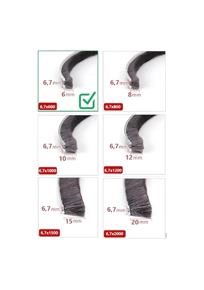 Cam Balkon, Sürgülü Kapı Fitili, Kıl Fitil Taban 6,7 Mm, Yükseklik 6 Mm, Uzunluk 10 Metre 67x600 Diğer