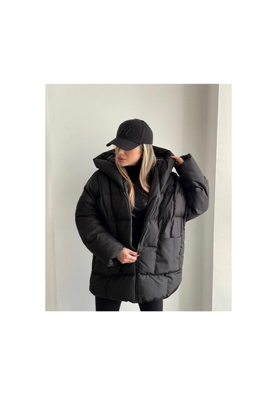 La Querta Puffer Yarasa Şişme Oversize Mont Siyah Siyah