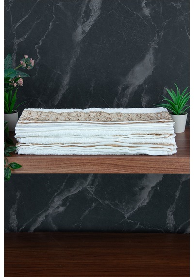 Dantelli Güpürlü Lüks %100 Pamuk Çeyizlik 6 Lı El Yüz Havlu Seti 40x70 - Sarı - 4400 Sarı