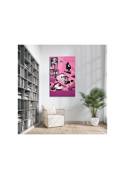 Pembe Tonlarda Eğlenceli Ve Modern Çizim Cam Tablo Modern Dekorasyon Temalı Dekoratif Duvar Tablosu, Salon, Ev Ve Ofis Dekoru,