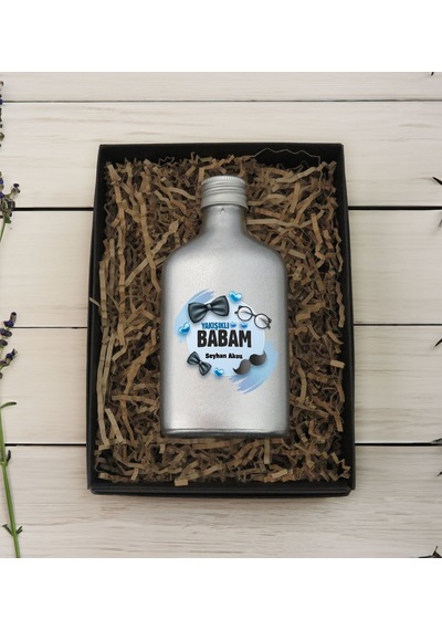 Bk Gift Kişiye Özel İsimli Baba Temalı Gümüş Tasarım Cam Şişe Kolonya 200 ML 9