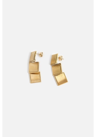 Üçlü Sallantılı Kare Küpe Gold