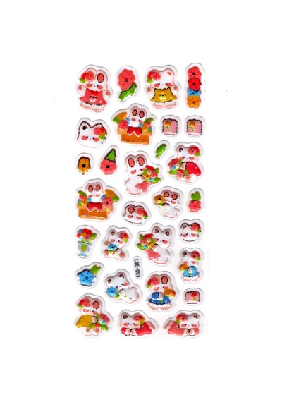 Sticker Kabartmalı Stiker Defter Planlayıcı Etiket Lde003 -19x9cm - Çiçekli Tavşan Kedi