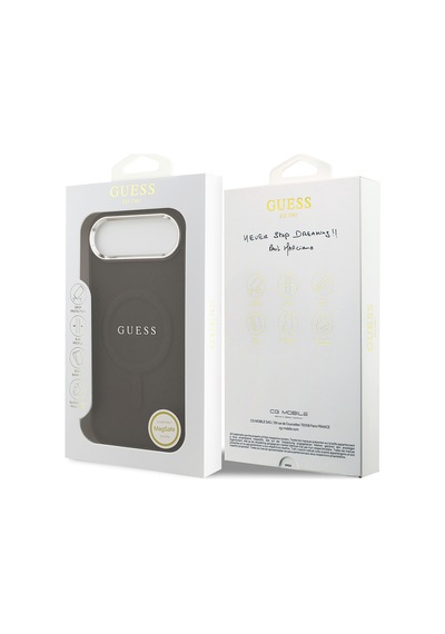 Apple Uyumlu iPhone 17 Air Kılıf Guess Lisanslı M-safeli Klasik Yazı Logolu Pu Deri Kapak Kahverengi Kahverengi