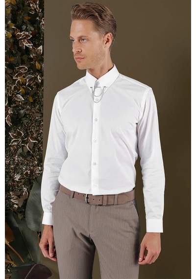 Efor Gk 704 Slim Fit Beyaz Klasik Gömlek Beyaz