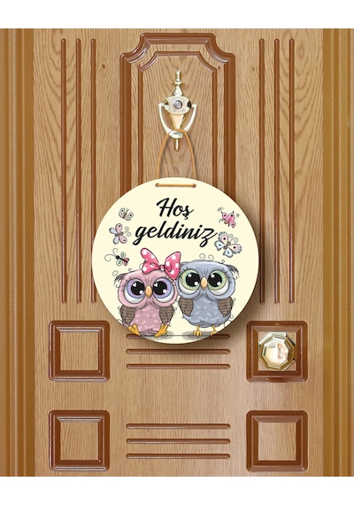 Gül Desenli Kalp Figürlü "evimize Neşe Getirdiniz" Kapı Süsü 22.5 Cm Mdf Halat Askılı Pembe