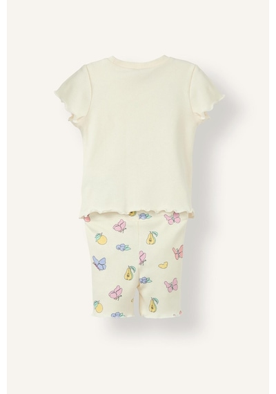 Defacto Baskılı Kıvırcık Kenarlı Fitilli Kaşkorse Şortlu 2li Pijama Takımı Kız Bebek H9310a526smwt46 Beyaz-wt46