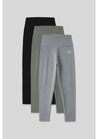 Tommylife Slim Fit 3lü Paket Siyah-çağla-gri Melanj Kadın Kapri Tayt - 93097 Siyah - Yeşil