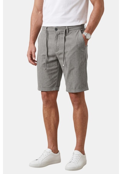 Rizzup Gri Slim Fit Likralı Çizgi Dokulu Beli Lastikli İpli Erkek Şort Kapri 2601743