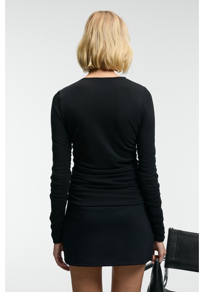 ETHIQUET INSSAZA Kadın Vücuda Oturan Büzgülü Slim Fit Siyah Bluz
