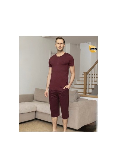 Aydoğan Erkek Modal Patlı Kısa Kollu Pijama Takımı Bordo