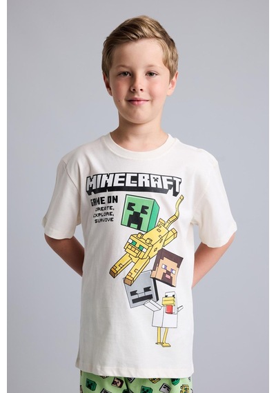 Defacto Minecraft Lisanslı Regular Fıt 2li Ecru Pijama Takımı Erkek Çocuk H7270a826hser99 Ekru-er99