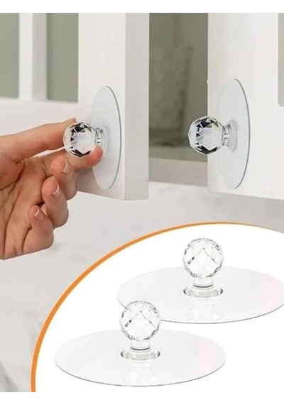 10 Adet Şeffaf Kristal Başlıklı, Yapışkanlı Dolap-çekmece Kulp - Banyo Askısı - Klozet Kapağı Tutucu Diğer