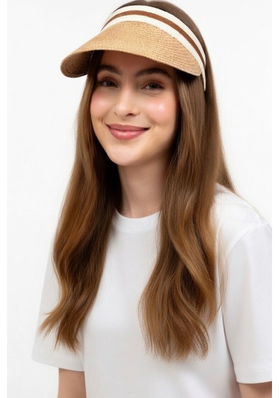 Mollycrush Kadın Camel Hasır Taç Vizör Tesettür Uyumlu Yazlık Plaj Ve Tenis Şapkası Camel