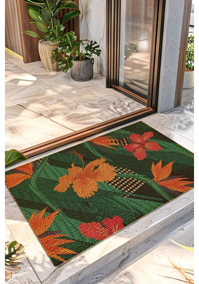 Decovetro Paspas Botanik Çiçek Desenli Kapı Önü Halı Paspası 40 X 60 Cm Çok Renkli