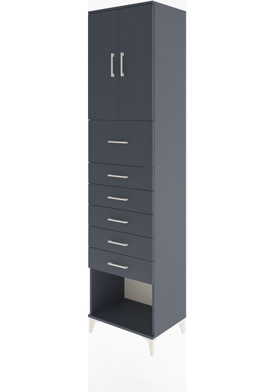 Hyperion Dolap 2 Raflı 6 Çekmeceli 2 Kapaklı 60x44x243 Antrasit-antrasit Antrasit