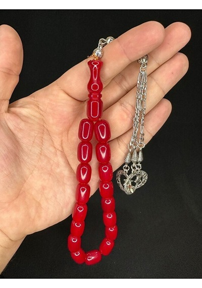 Efe Maskot Tesbih Çubuk Kehribar Renkli Kırmızı Renk 16mmx11mm T-577
