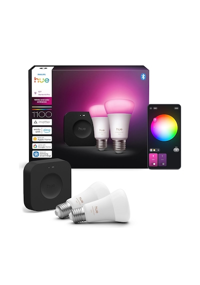 Philips Huewca 9w E27 Renkli Akıllı Ampul 2'li Pro Başlangıç Seti Bridge Pro V3 Dahildir Çok Renkli