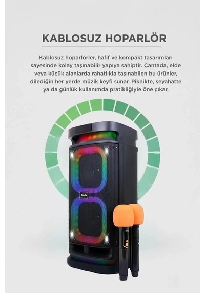 Premium Torima Bluetooth Hoparlör Karaoke Bts1989 Siyah Ses Ürünü Işıklı Cihaz Müzik Aleti