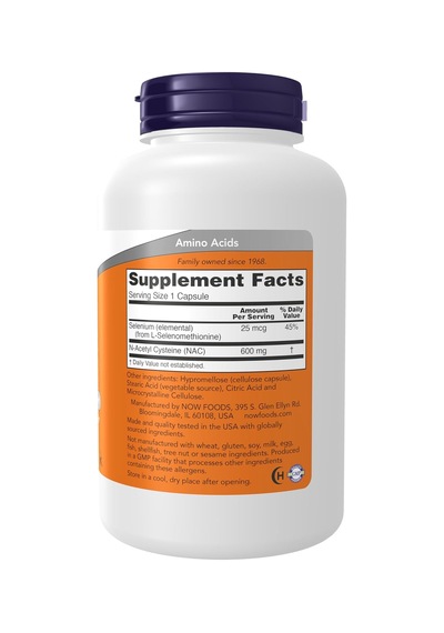 Now Supplements, N.a.c N-acetyl Cysteine 600 Mg With Selenium
