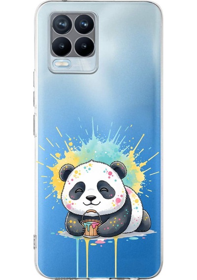 Realme 8 Pro İle Uyumlu Splash Panda Tasarımlı Şeffaf Silikon Kılıf Şeffaf