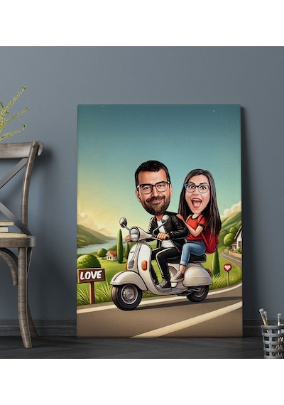Bk Gift Kişiye Özel Motorcu Çift Karikatürlü Kanvas Tablo-1 70x100 , Sevgiliye Hediye, Sevgililer Günü Hediyesi Kobitmeyencom33767 Bk Gift