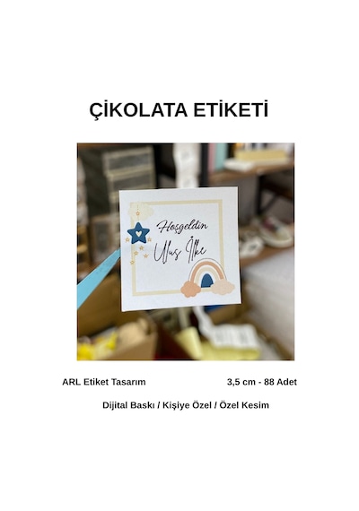 Yenidoğan Gökkuşaklı Çikolata Etiketi 3,5x3,5 Cm 88 Adet -arl Etiket Tasarım Beyaz