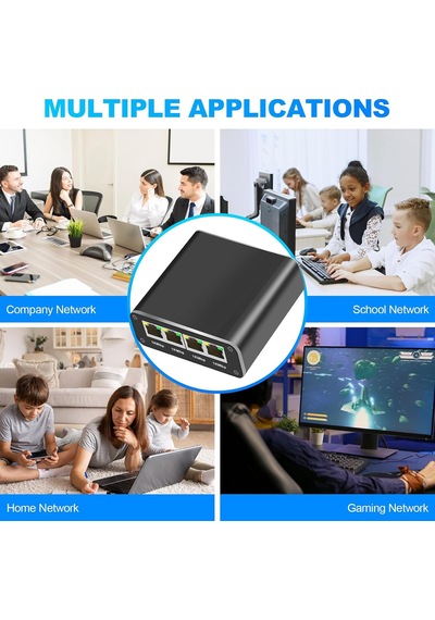 Gigabit Ethernet Splitter Lan Switch 4 Port, Tip C Güç Kablosu, 1000mbps Rj45 Ağ Dağıtıcı, Bilgisayar, Laptop, Router, Tv Kutusu İçin