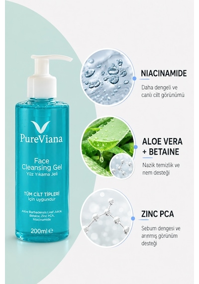 Pureviana Siyah Nokta Akne Karşıtı Gözenek Temizleyici ve Sebum Dengeleyici Yüz Temizleme Jeli 200 ML
