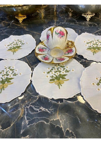 Papatya Krem 6'lı Linen Keten Kokteyl Kahve Yanı Sunum Peçetesi