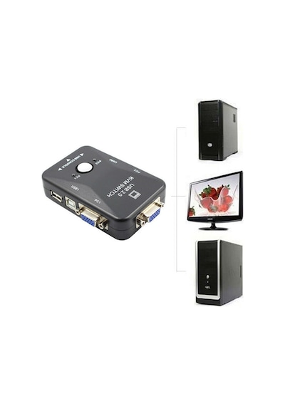 2 Port Usb To Kvm Switch Çoklu Pc Kasa Çoklayıcı Bilgisayar Vga