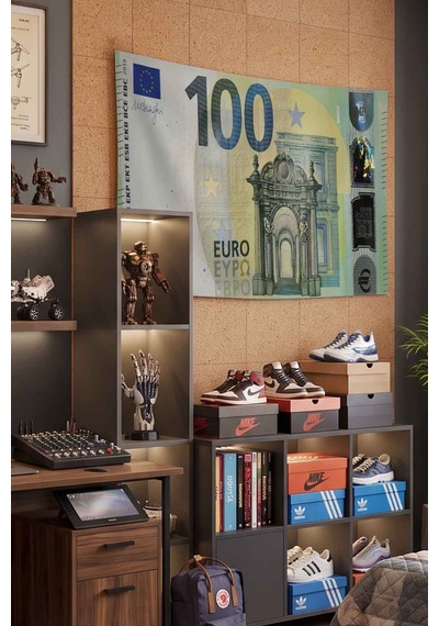 100 Euro Para Temalı Dekoratif Duvar Örtüsü Duvar Halısı Beyaz