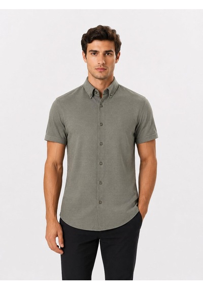 Classics Men Jet Polo Likralı Kısa Kol Slim Fit Gömlek - 7669 Haki