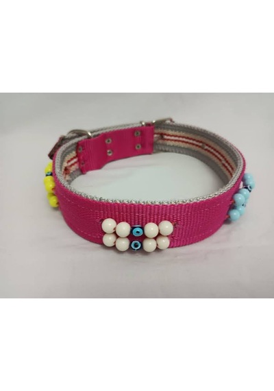 Kozaklı 10471 Süslü Boncuklu El İşlemeli Köpek Tasması Pembe 70 x 4 CM Pembe