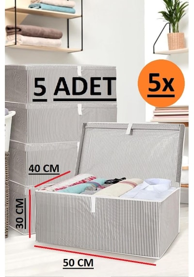 Daisyhome 5 Adet Kapaklı Kutu Hurç Maxi Boy 50 40 30 Çok Amaçlı Kutu Hurç