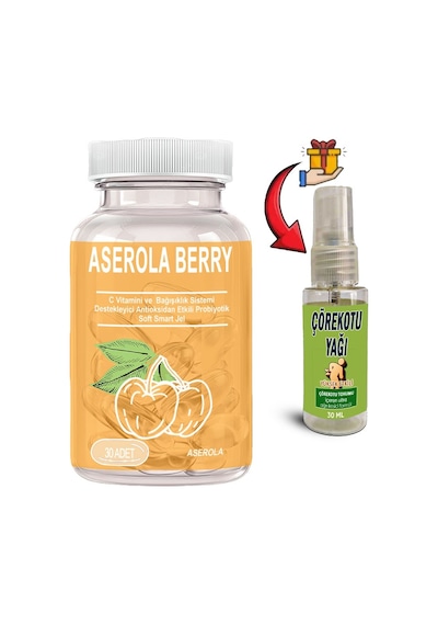 Aserola Berry 1 Ad Aserola Ekstratlı C Vitaminli Probiyotik 30lu Soft Jel Kapsüller + Çörek Otu Yağı