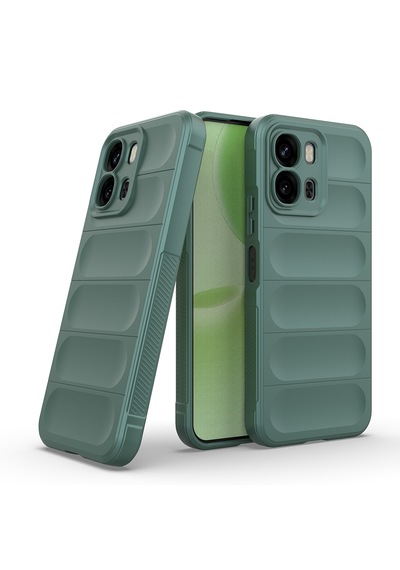 Oppo A6x Kılıf Darbe Emici Leke Tutmaz Esnek Tpu Oyuklu Arka Yüzey Tasarımlı Silikon Kapak Koyu Yeşil