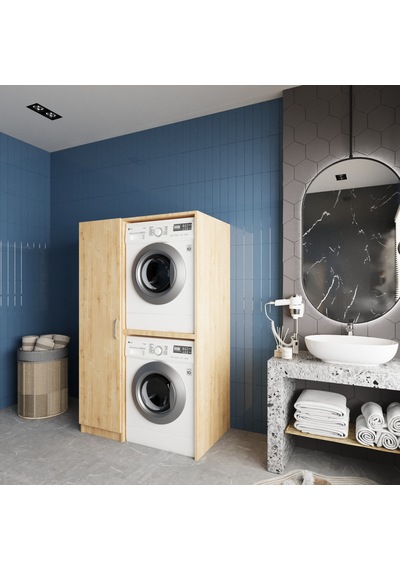 Almera Çamaşır Ve Kurutma Makinesi Dolabı Banyo Dolabı Meşe Meşe
