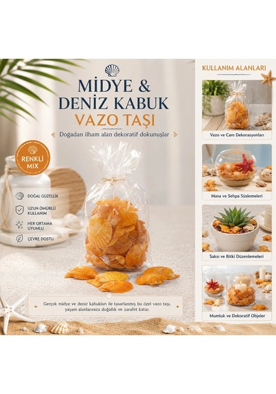 Poşetli Renkli Mix Midye - Deniz Kabuk Vazo Taşı 5468