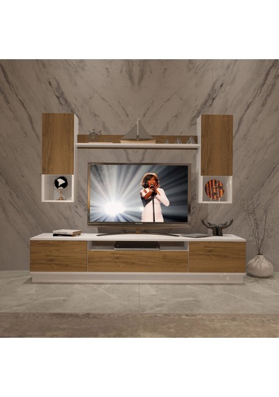 Decoraktiv Trio 5das Mdf Tv Ünitesi Tv Sehpası - Beyaz Pera Beyaz - Meşe