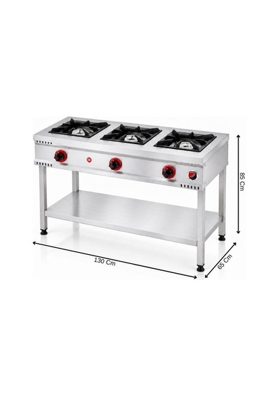 Silverinox Doğalgazlı Taban Raflı 3 Gözlü Ocak