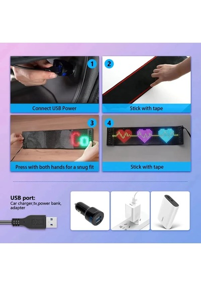 Led Ekran Matrix Panel Cama Yapışan En Büyük Boy 16x96 Telefon App Kontrol Digital Araba Yazısı