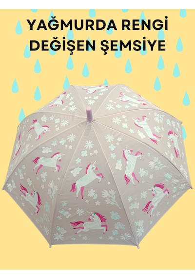 Yağmurda Rengi Değişen Toz Pembe Kız Çocuk Şemsiye Toz Pembe Açık Pembe