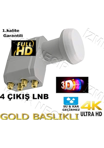 Full Hd 4K 3D Lnb 4 Lü Quad 4 Çıkışlı Lnb Full Hd 3D 4K Gold