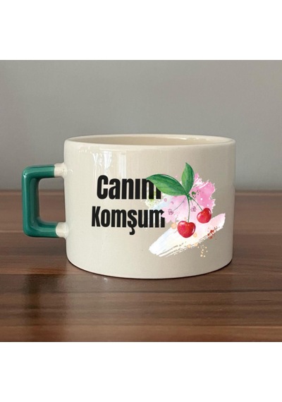 Canım Komşum Baskılı Yeşil Kulplu C Fincan
