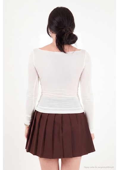 Lela Kayık Yaka Transparan Triko Bluz Kadın Bluz 5866879 Ekru