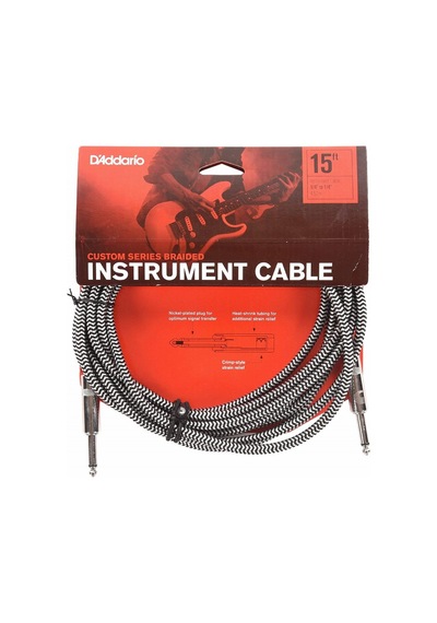 Daddario Pw-Bg-15Bg Braided Straight To Straight Instrument Cable